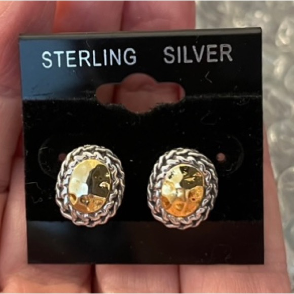 Source Unknown Jewelry - Sterling silver braided golden color studs